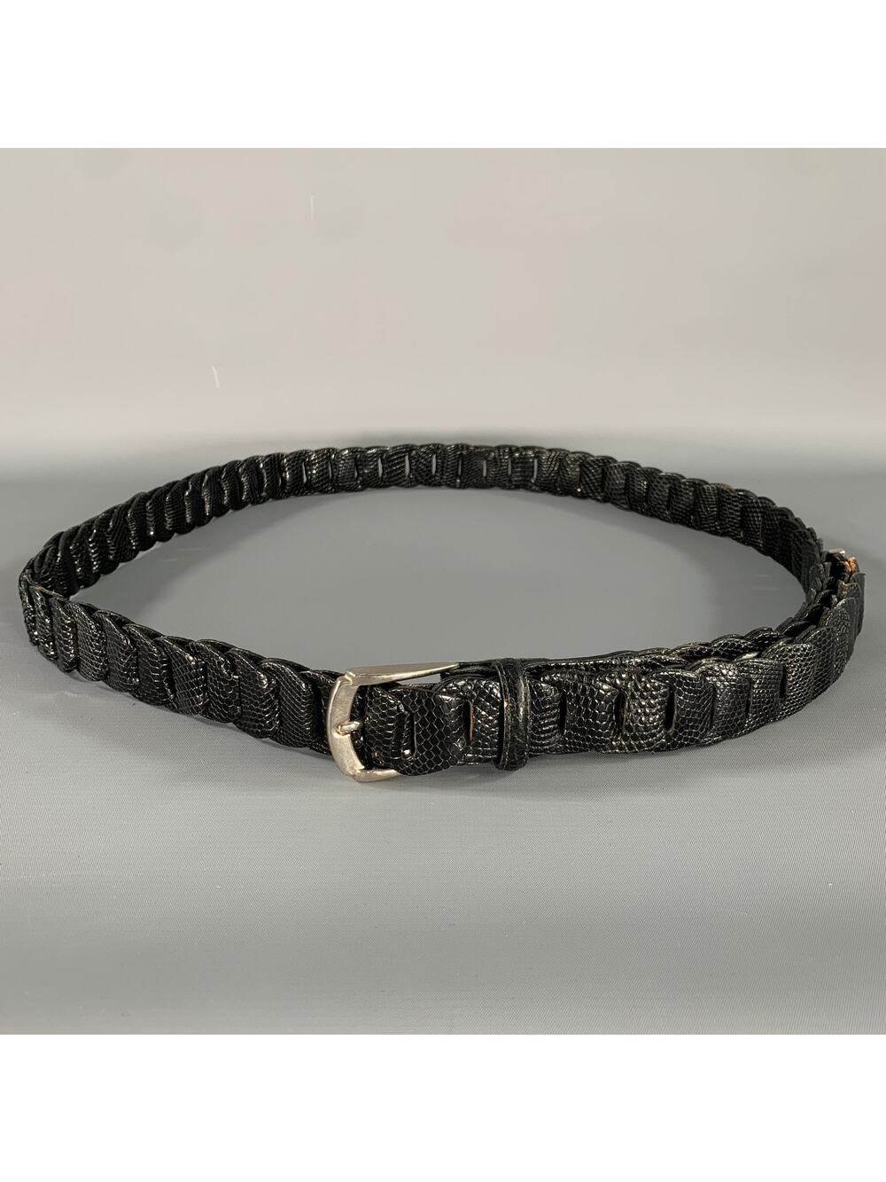 TORINO Size 46 Black Lizard Leather Belt